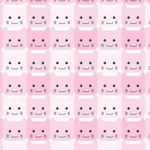 small// Checkers Gingham Kawaii Cats Pastel pink