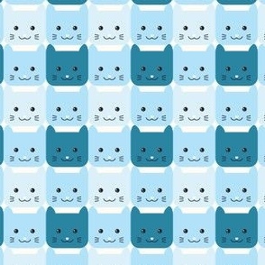 small// Checkers Gingham Kawaii Cats Blue original