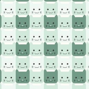 small// Checkers Gingham Kawaii Cats dry green