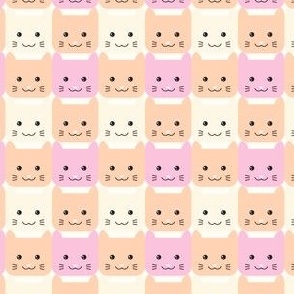 small// Checkers Gingham Kawaii Cats Pink and Peach pastels