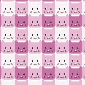 small// Checkers Gingham Kawaii Cats Old Pink