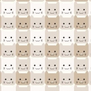 small// Checkers Gingham Kawaii Cats Taupe