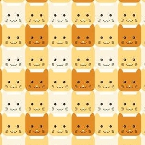 small// Checkers Gingham Kawaii Cats sunshine yellow 