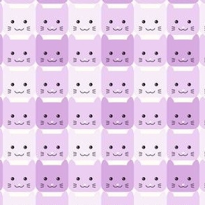 small/ Checkers Gingham Kawaii Cats Violet pastel