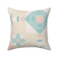geometric squares - duck egg blue, pink and cream - large scale
