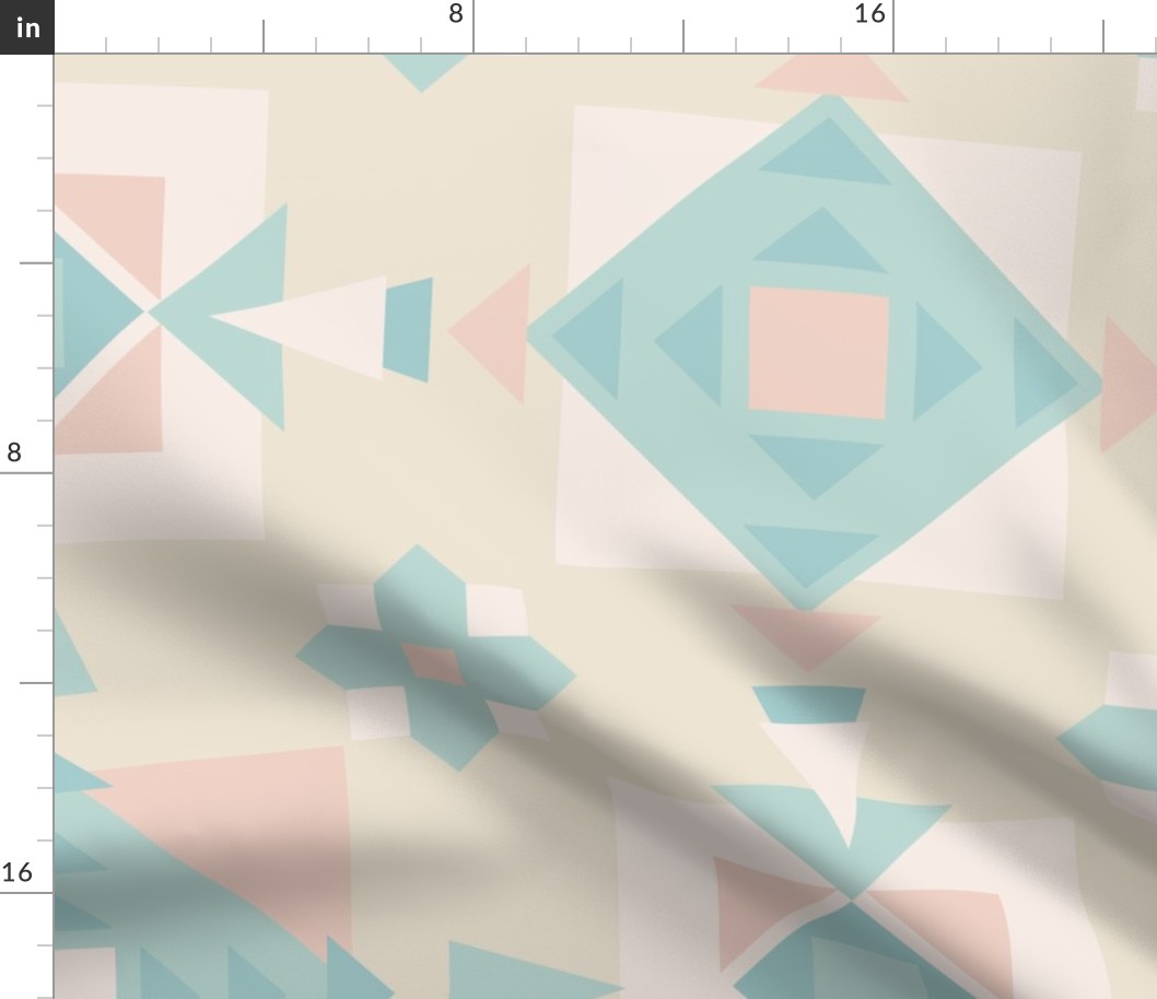 geometric squares - duck egg blue, pink and cream - large scale