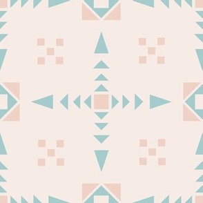 Square Dance - Duck egg blue and piglet pink on powder puff ivory - medium scale