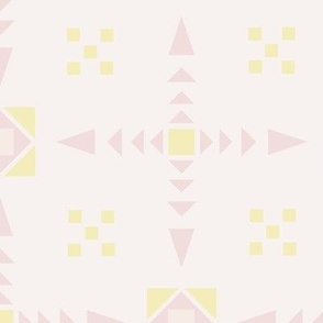 Square Dance - Butter yellow and Piglet pink on powder puff ivory