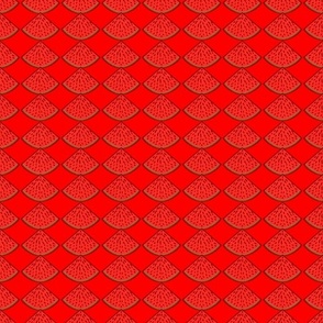 smaller watermelon slices  inverted and reduced opacity 12” repeat, orange,  on bright red coordinate background