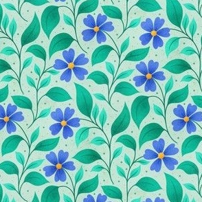 Magic Blue Flowers | Mint Background
