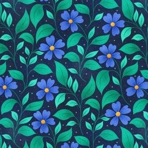 Magic Blue Flowers | Dark Background