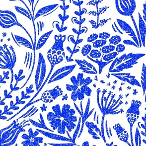 COBALT  blue and white delftware floral wallpaper scale