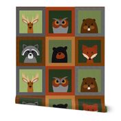 Woodland Animals - 18 inch pillow squares - cheater quilt