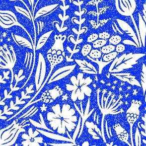 blue and white delftware floral white on colbalt wallpaper scale
