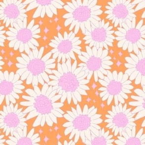 Small groovy orange and pink Boho Daisies Vintage Floral