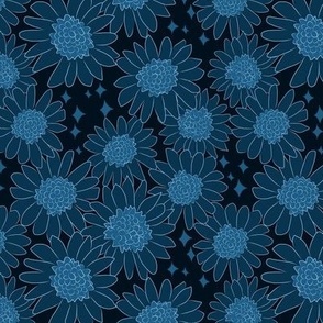 Small Dark blue Boho Daisies Vintage Floral