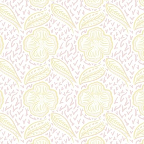 Pottery floral- yellow flowers with pink accents on white background