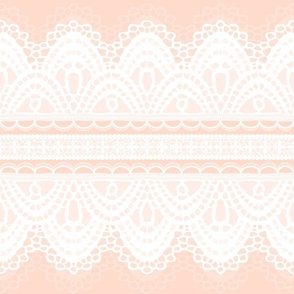 White Lace Stripes Large Soft Peach