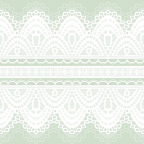 White Lace Stripes Large Soft Green