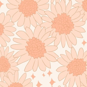 XL Boho 70s Daisies Vintage Floral in muted peach orange