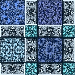 Aged Turkish Tiles in Blue and Silver Multi - Square