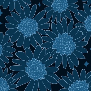 XL Boho Dark blue Daisies Vintage Floral