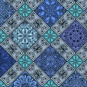 Aged Turkish Tiles in Blue and Silver Multi - Diagonal