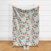 English Garden - Vintage Floral Ivory Pink Green Large Scale