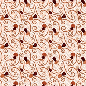 Earthy delight: brown scattered mushroom print with swirls