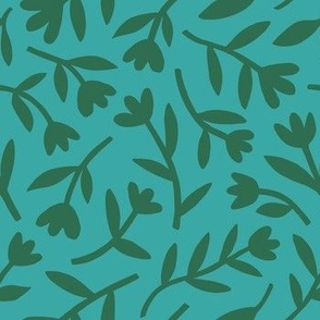 Blooms and Blossoms - Green on Turquoise Tonal Medium