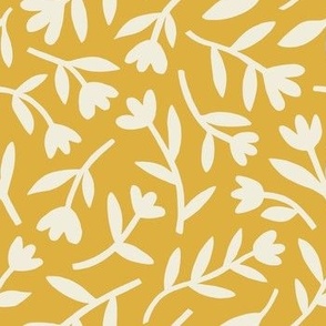 Blooms and Blossoms - Cream on Gold Medium