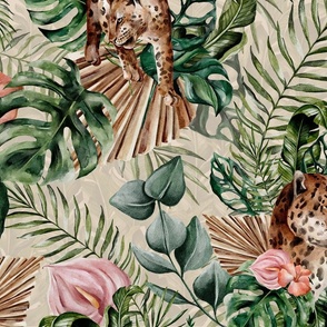 Tropical Jungle Paradise Wild Cheetah And Exotic Plants Pattern
