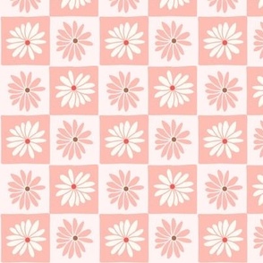 Daisy Flower Check Checkerboard Pink and White