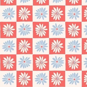 Red, White and Blue Flower Checkerboard Check