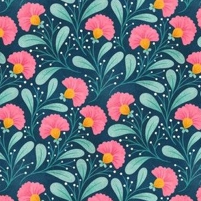 Frilly Pink Floral | Navy