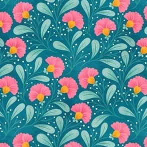 Frilly Pink Floral | Teal