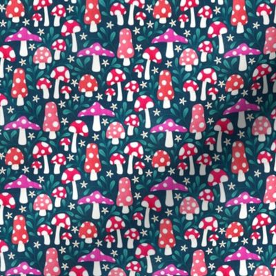 Spotty Floral Mushrooms | Navy