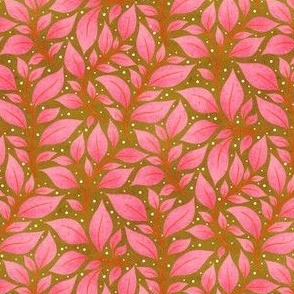 Pink Leaves | Green Background