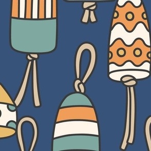 Fishing Buoys: Muted Colors on Dark Blue (Large Scale)