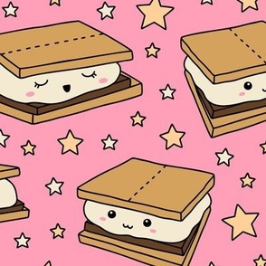 Kawaii S'mores & Stars on Pink (Large Scale)