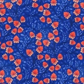 Coral Cobalt Folk Art Floral | Blue