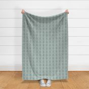 Cut out florals on Gray Green, Celadon Green and White Stripe, Small, diamond, hand painted