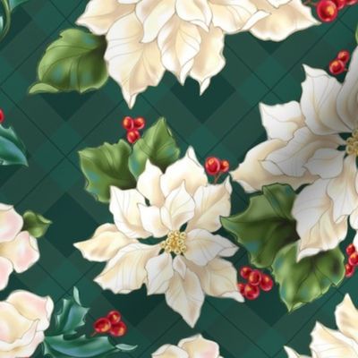 Christmas Botanicals_White Poinsettias_green