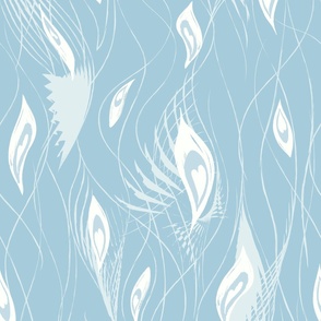 Peacock Abstract Curtain in Pastel Blue monochromatic - LARGE