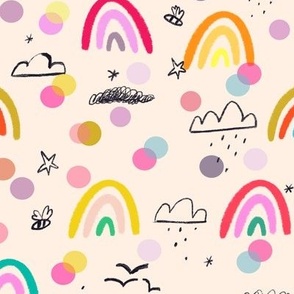 Neutral Pink Orange Rainbow Doodle Kid's Confetti 
