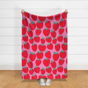 Summer Strawberry - red strawberries on pink - giant huge large scale jumbo size berry fabric wallpaper