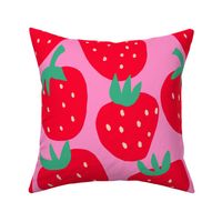 Summer Strawberry - red strawberries on pink - giant huge large scale jumbo size berry fabric wallpaper