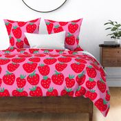 Summer Strawberry - red strawberries on pink - giant huge large scale jumbo size berry fabric wallpaper