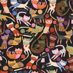 Cute little cats hand-drawn gouache