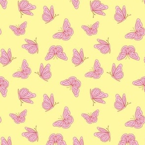 butterfly dance_ pink on yellow